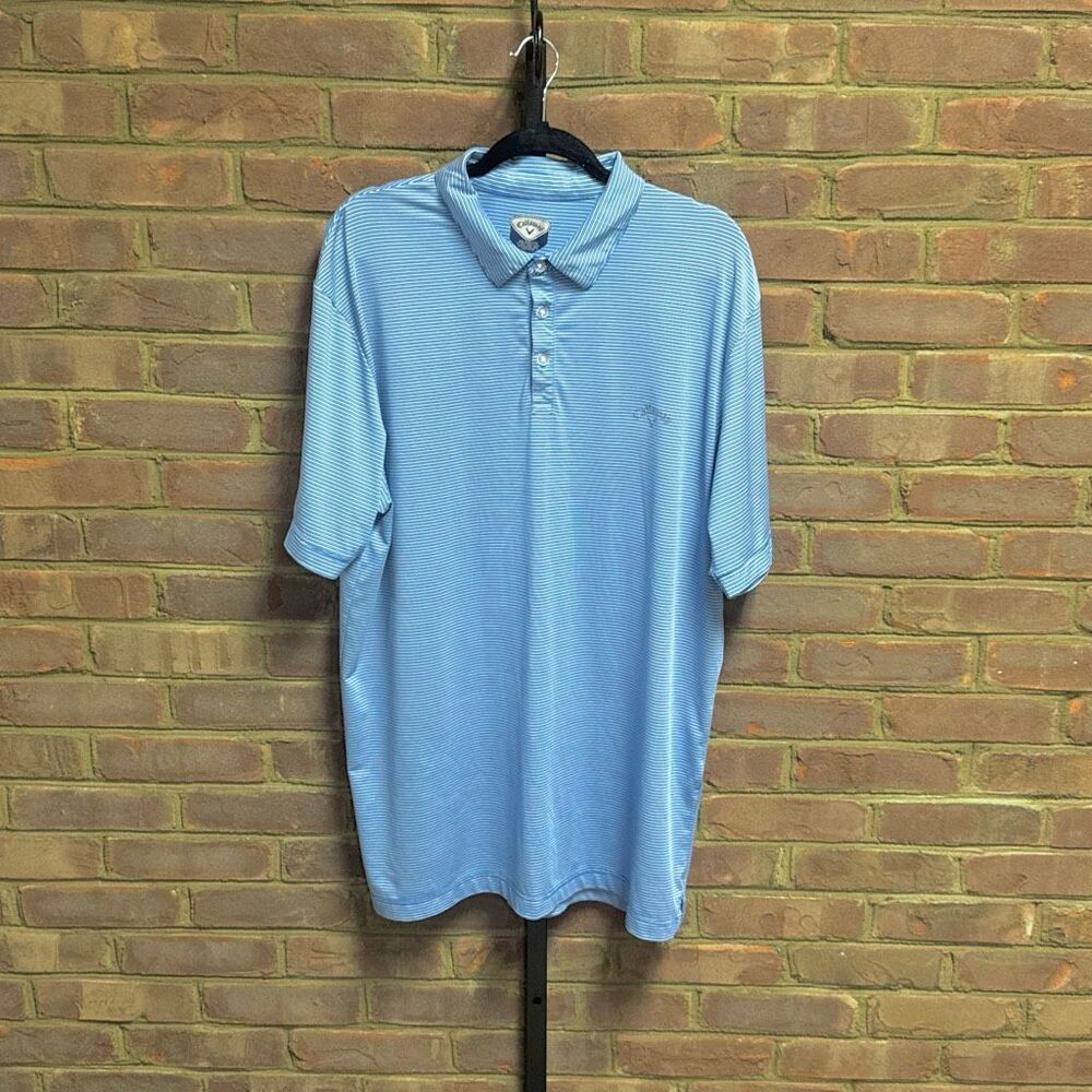 Callaway Polo Shirt Mens XXL Short Sleeve Blue and White Striped